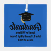 ブルーブラック卒業生パーソナライズされた成 ガラスオーナメント (裏面)