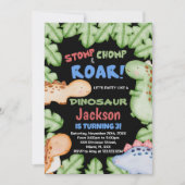 ブルーブラック恐竜誕生日招待状 招待状 (正面)