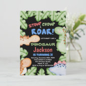 ブルーブラック恐竜誕生日招待状 招待状 (スタンド正面)