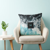 ブルーブラック海ウェーブズハワイモノグラム クッション (椅子)