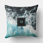 ブルーブラック海ウェーブズハワイモノグラム クッション (裏面)