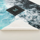 ブルーブラック海ウェーブズハワイモノグラム シェルパブランケット (3/4)