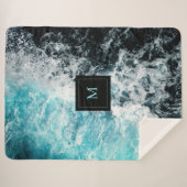 ブルーブラック海ウェーブズハワイモノグラム シェルパブランケット (正面(横))