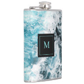 ブルーブラック海ウェーブズハワイモノグラム フラスク (右)