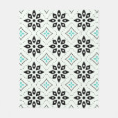 ブルーブラック点々のあるフラワーモロッコモザイクパターン フリースブランケット (正面)