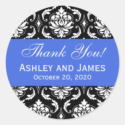 ブルーブラック王室のズ結婚ダマスクありがとうレーベル ラウンドシール (正面)