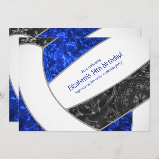 ブルーブラック王室のバレーボールの誕生日またはチームパーティー 招待状 (正面/裏面)