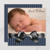 ブルーブラック男の赤ちゃん写真誕生のお知らせ 案内状 (正面/裏面)