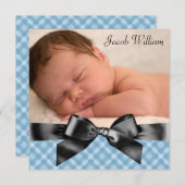 ブルーブラック男の赤ちゃん写真誕生のお知らせ 案内状 (正面/裏面)