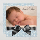 ブルーブラック男の赤ちゃん写真誕生のお知らせ 案内状 (正面/裏面)