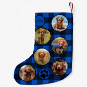 ブルーブラック素朴プレイドおもしろいペットフォトコラージュ スモールクリスマスストッキング (裏面)