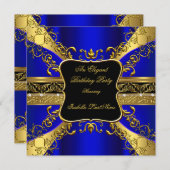ブルーブラック華美金ゴールドバースデーパーティー3 招待状 (正面/裏面)