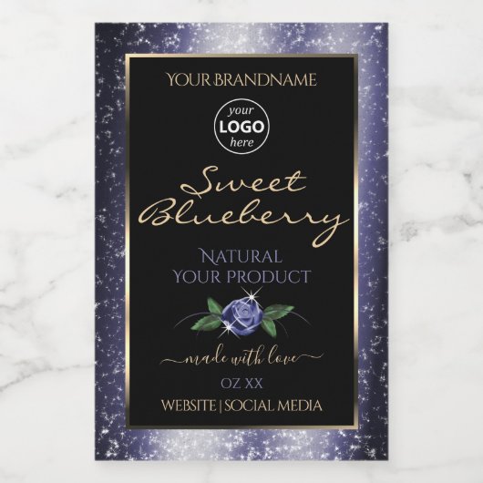 ブルーブラック製品ラベルきらめくグリッターロゴ フードラベル (シングルラベル)