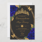 ブルーブラック金ゴールドグリッターバタフライキンセアニラ 招待状 (正面)