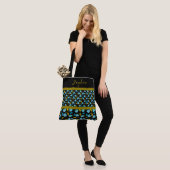 ブルーブラック金ゴールドモダンカスタムフローラ トートバッグ (モデル)