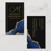 ブルーブラック金ゴールドモノグラムのアゲイトのメイクアップ 名刺 (正面/裏面)