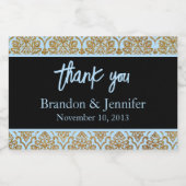 ブルーブラック&金ゴールドカスタムウェディングワきらめくイン スパークリングワインラベル (シングルラベル)