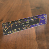 ブルーブラック&金ゴールド大理石デザイン デスクネームプレート (側面)