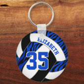 ブルーブラックw zebra stripesアクセント女の子バレーボール キーホルダー (正面)
