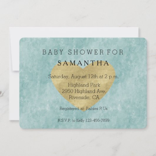 ブルーブリス金ゴールドハートベビースシャワー 招待状 (正面)