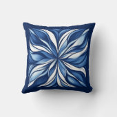 ブルーブリス:オーガニック青と白のフローラアート クッション (裏面)