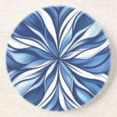ブルーブリス：オーガニック青と白のフローラアート コースター (正面)