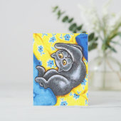 ブルーブリティッシュショートヘア猫フラワーベッド ポストカード (スタンド正面)