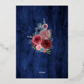 ブルーブルゴーニュジオメトリックブライダルシャワーバラ金ゴールド 箔招待状 (裏面)