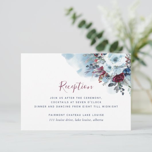 ブルーブルゴーニュパープルフローラウェディングレセプション&アン エンクロージャーカード (スタンド正面)