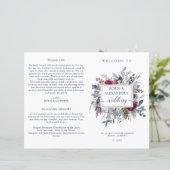 ブルーブルゴーニュパープルフローラ折り畳み結婚式 プログラム (スタンド正面)