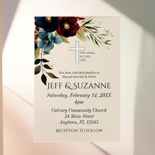 ブルーブルゴーニュフローラクロス2が1になる ベラム紙招待状