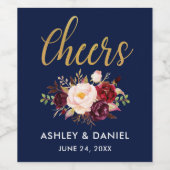 ブルーブルゴーニュフローラ結婚金ゴールド応援 ワインラベル (シングルラベル)