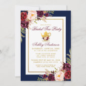 ブルーブルゴーニュフローラ金ゴールドブライダルティーパーティー招待状 招待状 (正面)