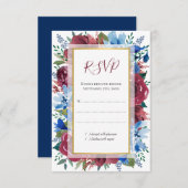 ブルーブルゴーニュボタニカルフローラ結婚金ゴールド 出欠カード (正面/裏面)