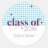 ブルーブルゴーニュモダンー卒業キャップパターン ラウンドシール (正面)