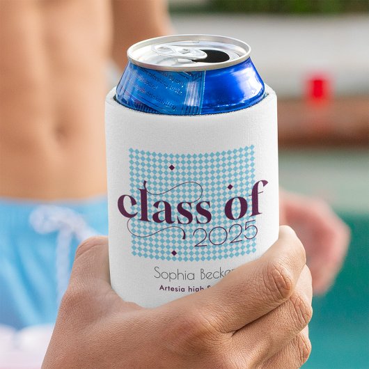 ブルーブルゴーニュモダンー卒業キャップパターン 缶クーラー