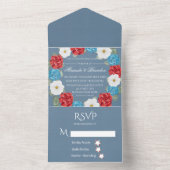 ブルーブルゴーニュ白い水の色の牡丹結婚の オールインワン招待状 (内側)