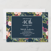 ブルーブルゴーニュ赤面フローラ40歳の誕生日 招待状 (正面)