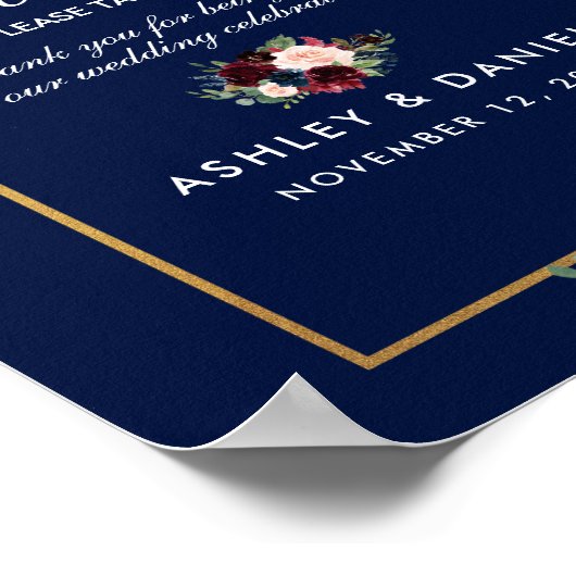 ブルーブルゴーニュ金ゴールドフローラ結婚式の引き出物 ポスター (角)