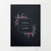 ブルーブルゴーニュ離れオリーブ結婚ズの 三つ折り招待状 (カバー)