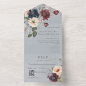 ブルーブルゴーニュ&クリーム素朴フローラブルーQRコード オールインワン招待状 (内側)