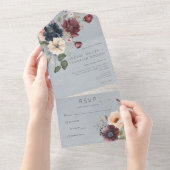 ブルーブルゴーニュ&クリー素朴ムフローラブルーNoディナー オールインワン招待状 (貼ってはがせる)