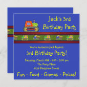 ブルーブルドーザー3rd誕生日パーティの招待状 招待状 (正面/裏面)