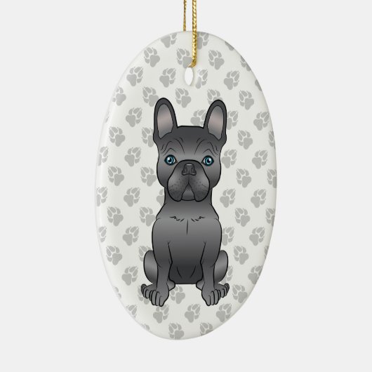 ブルーブルフランスのドッグ/フランス人漫画の犬と文字 セラミックオーナメント (右)