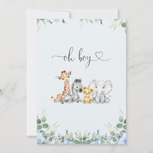 ブルーブルーモダンフローラサファリベイビーシャワー 招待状 (裏面)