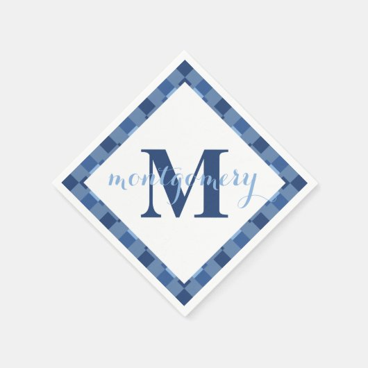 ブルーブロックモノグラム名ダイヤモンドナプキン スタンダードカクテルナプキン (角)