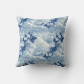 ブルーブロッサムエレガンス：刺繍模様のプリント クッション (裏面)