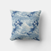 ブルーブロッサムエレガンス：刺繍模様のプリント クッション (正面)