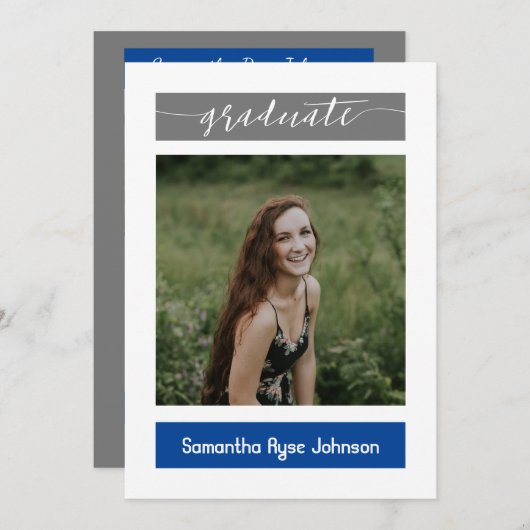 ブルーブロモダンック3写真卒業 招待状 (正面/裏面)