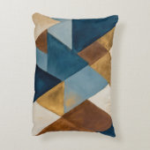 ブルーブロンズクリームと金ゴールド幾何学的抽象芸術 アクセントクッション (裏面(縦))
